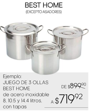 Woolworth JUEGO DE 3 OLLAS BEST HOME de acero inoxidable 8, 10.5 y 14.4 litros oferta