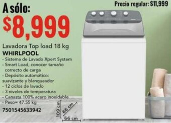 City Club WHIRLPOOL Lavadora Top load 18 kg oferta