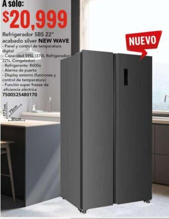 City Club NEW WAVE Refrigerador SBS 22" acabado silver oferta
