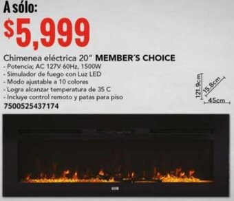City Club MEMBER'S CHOICE Chimenea eléctrica 20" oferta