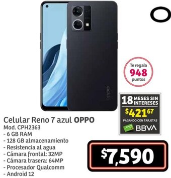 Soriana Híper OPPO Celular Reno 7 azul oferta
