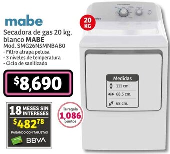 mabe Secadora de gas 20kg