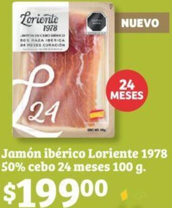 Soriana Híper Jamón ibérico Loriente 1978 50% cebo 24 meses 100 g oferta