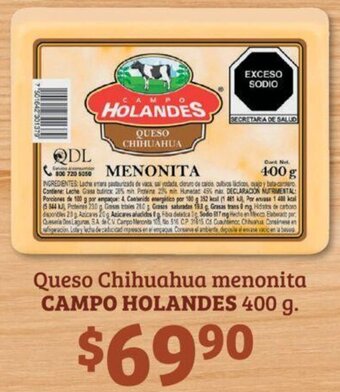 Soriana Híper CAMPO HOLANDES Queso Chihuahua menonita 400 g. oferta