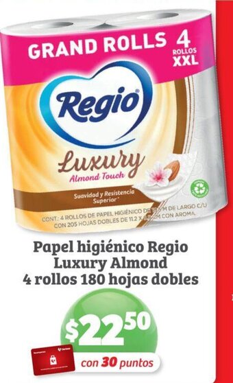 Soriana Híper Papel higiénico Regio Luxury Almond 4 rollos 180 hojas dobles oferta
