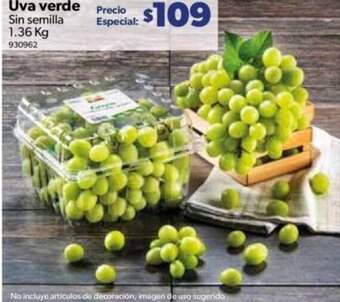 Sam's Club Uva verde Sin semilla 1.36kg oferta