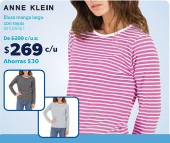 Sam's Club ANNE KLEIN Blusa manga larga con rayas oferta