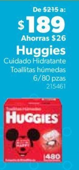 Sam's Club Huggies Cuidado Hidratante Toallitas húmedas 6/80 pzas oferta