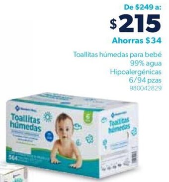 Sam's Club Toallitas húmedas para bebé 99% agua Hipoalergénicas 6/94 pzas oferta