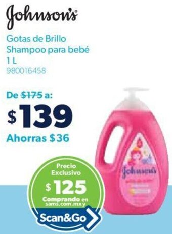 Sam's Club Johnson's Gotas de Brillo Shampoo para bebé 1L oferta