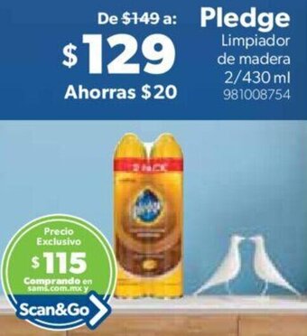 Sam's Club Pledge Limpiador de madera 2/430 ml oferta