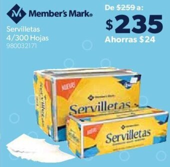 Member's Mark Servilletas 4/300 Hojas