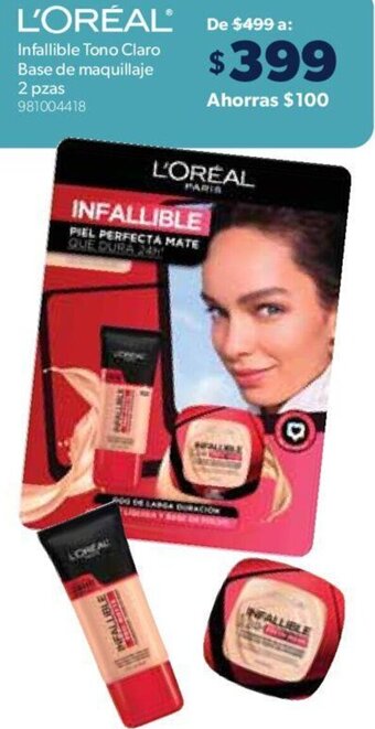 L'ORÉAL Infallible Tono Claro Base de maquillaje 2 pzas
