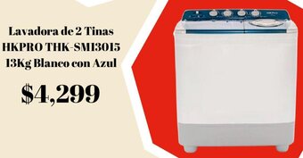 Elektra Lavadora de 2 Tinas HKPRO THK-SM13015 13Kg Blanco con Azul oferta