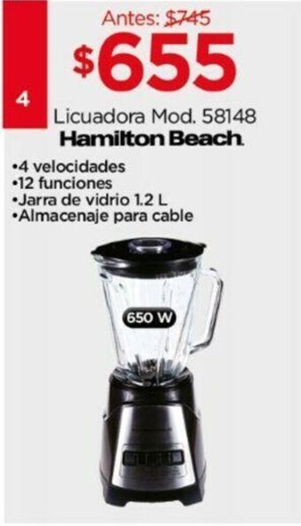 Chedraui Hamilton Beach Licuadora Mod. 58148 oferta