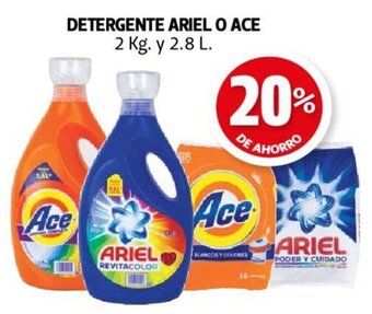 Farmacias Guadalajara DETERGENTE ARIEL O ACE 2 Kg y 2.8 L oferta
