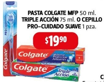 Farmacias Guadalajara PASTA COLGATE MFP 50 ml. TRIPLE ACCIÓN 75 ml. O CEPILLO PRO-CUIDADO SUAVE 1 pza. oferta