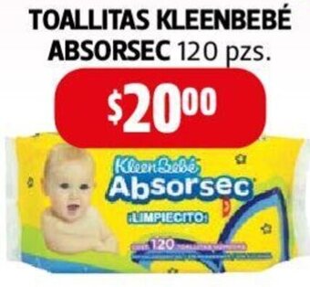 Farmacias Guadalajara TOALLITAS KLEENBEBÉ ABSORSEC 120 pzs oferta