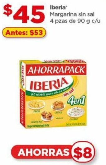 Bodega Aurrerá Iberia Margarina sin sal 4 pzas de 90 g c/u oferta