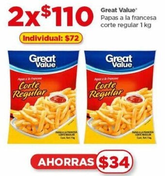 Bodega Aurrerá Great Value Papas a la francesa corte regular 2x1 kg oferta