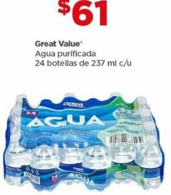 Bodega Aurrerá Great Value* Agua purificada 24 botellas de 237 ml c/u oferta