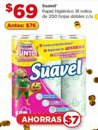 Bodega Aurrerá Suavel Papel higiénico 18 rollos de 200 hojas dobles c/u oferta