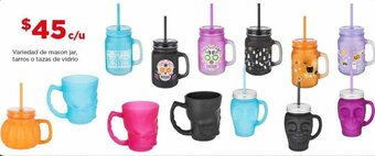 Variedad de mason jar, tarros o tazas de vidrio