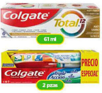 Bodega Aurrerá Colgate Total 12 61ml/ Triple Accion 2pzas oferta