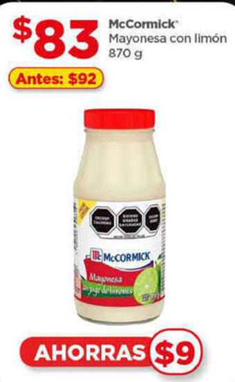 Bodega Aurrerá McCormick Mayonesa con limón 870 g oferta