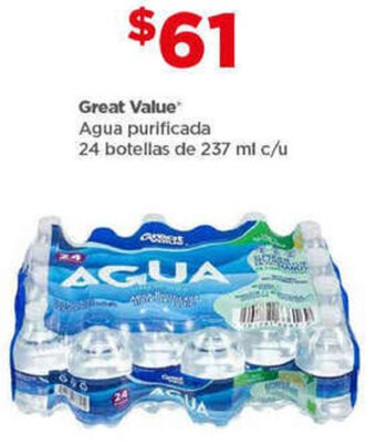Bodega Aurrerá Great Value Agua purificada 24 botellas de 237 ml c/u oferta
