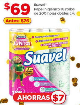 Bodega Aurrerá Suavel Papel higiénico 18 rollos de 200 hojas dobles c/u oferta