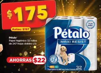 Bodega Aurrerá Pétalo Papel higiénico 32 rollos de 247 hojas dobles c/u oferta