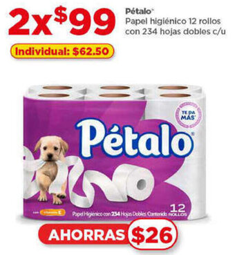 Bodega Aurrerá Pétalo Papel higiénico 12 rollos con 234 hojas dobles c/u oferta