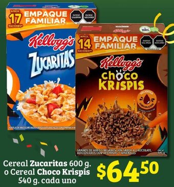 Soriana Híper Cereal Zucaritas 600 g o Cereal Choco Krispis 540 g oferta