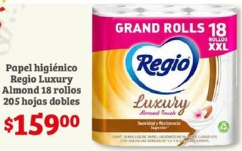 Soriana Híper Papel higiénico Regio Luxury Almond 18 rollos 205 hojas dobles oferta