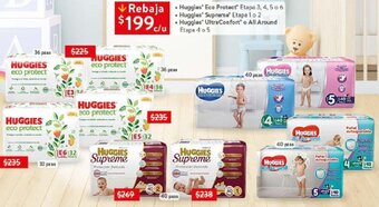 Huggies Eco Protect Etapa 3, 4, 5 o 6, Huggies Supreme Etapa 1 o 2, Huggies UltraComfort o All Around Etapa 4 o 5