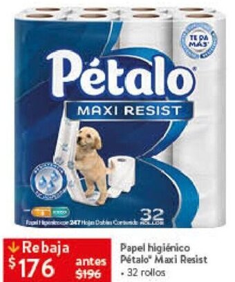 Walmart Papel higiénico Pétalo Maxi Resist 32 rollos oferta