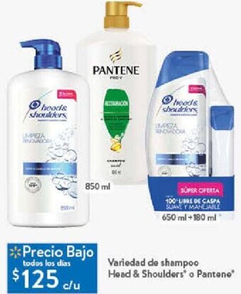 Walmart Variedad de shampoo Head & Shoulders o Pantene 850ml oferta