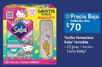 Walmart Toallas femeninas Saba Invisible 32 pzas oferta
