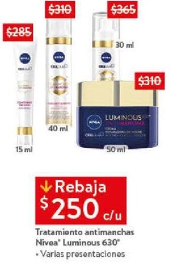 Walmart Tratamiento antimanchas Nivea Luminous 630 oferta
