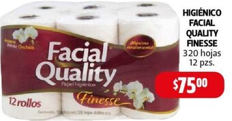 Farmacias Guadalajara HIGIÉNICO FACIAL QUALITY FINESSE 320 hojas 12 pzs. oferta