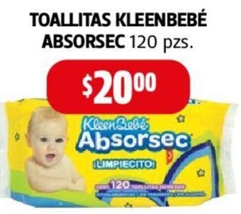 Farmacias Guadalajara TOALLITAS KLEENBEBÉ ABSORSEC 120 pzs. oferta