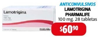 Farmacias Guadalajara ANTICONVULSIVOS LAMOTRIGINA PHARMALIFE 100 mg. 28 tabletas oferta
