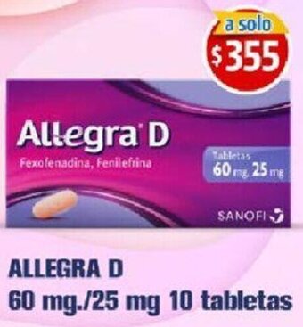 Farmacias Guadalajara ALLEGRA D 60 mg./25 mg 10 tabletas oferta