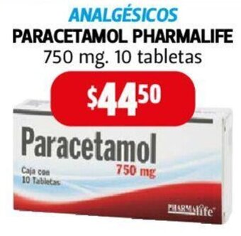 Farmacias Guadalajara ANALGÉSICOS PARACETAMOL PHARMALIFE 750 mg. 10 tabletas oferta