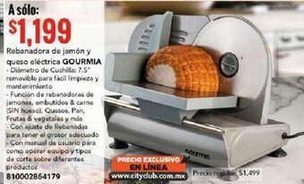 City Club Rebanadora de jamón y queso eléctrica GOURMIA Diámetro de 7.5" oferta
