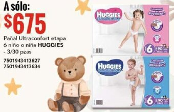 City Club HUGGIES Pañal Ultraconfort etapa 6 niño o niña 3/30 pzas oferta