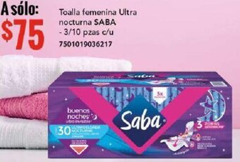City Club SABA Toalla femenina Ultra nocturna 3/10 pzas c/u oferta