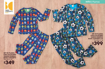 Soriana Híper SET DE PIJAMA CON CALCETINES VARIOS DISEÑOS BASIC CONCEPTS TALLAS 4-10 oferta