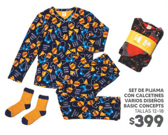 Soriana Híper SET DE PIJAMA CON CALCETINES VARIOS DISEÑOS BASIC CONCEPTS TALLAS 12-18 oferta